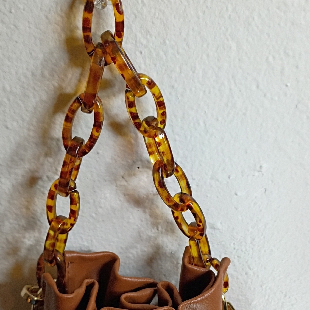 Brown Leather Snap Button Bag With Decorative Str… - image 3